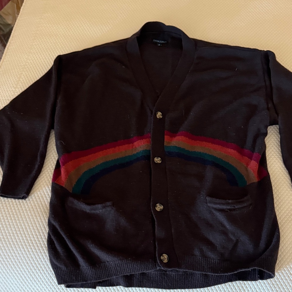 Cynthia Rowley Black Cardigan with Rainbow Stripes